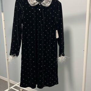 Black Velvet Dress with White Polka Dots